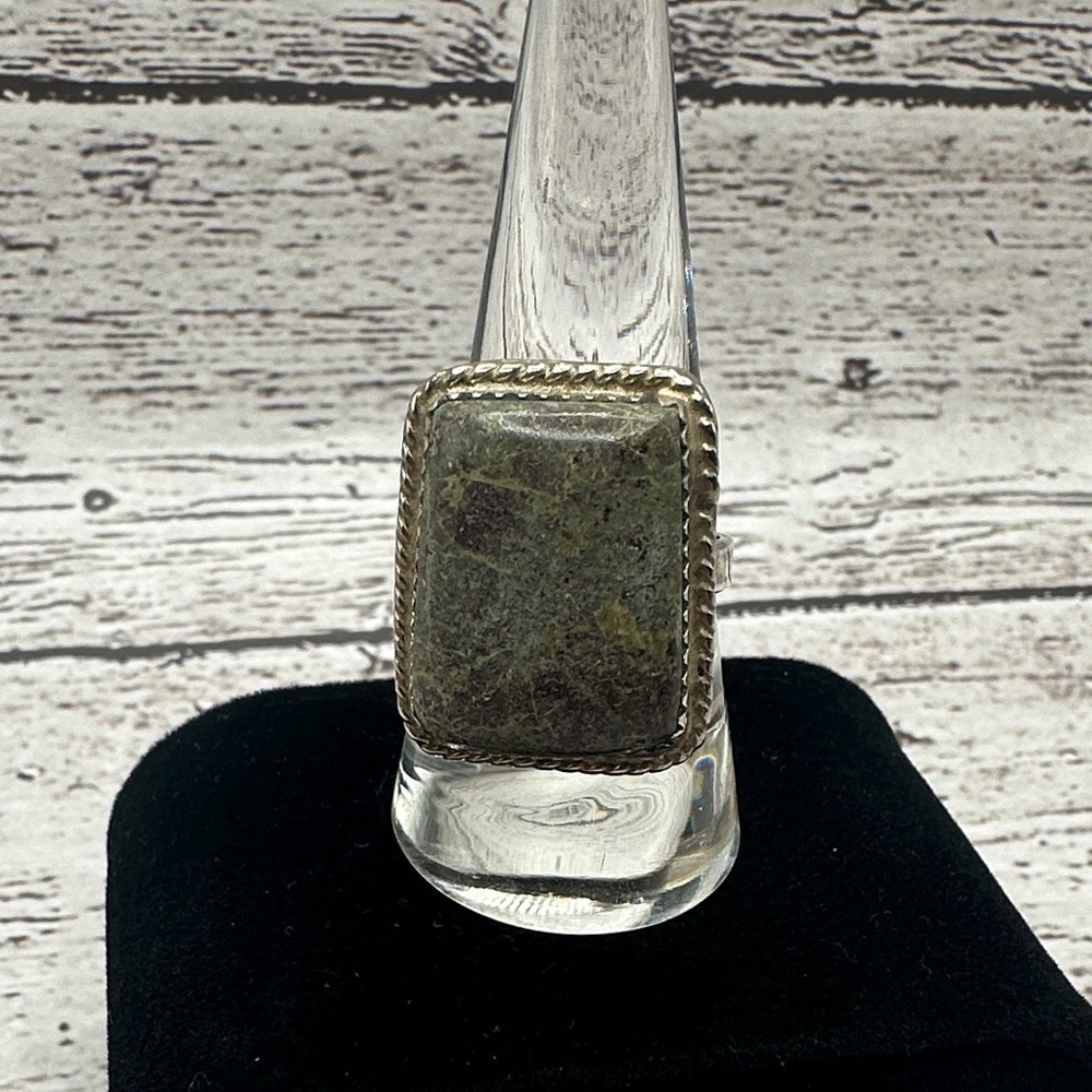 Sterling Silver Rectangular Green Jasper Ring